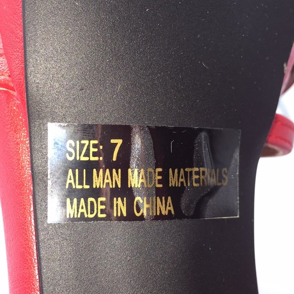 Qupid Woman’s Red Pumps Platform Heels Open Toe Real Rabbit Fur Pom Poms Size 7 - Picture 7 of 16